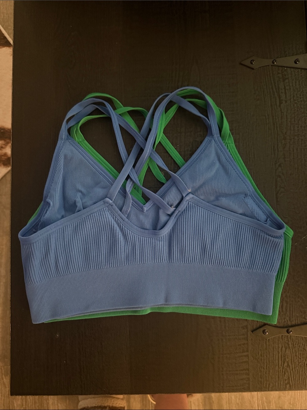 Aerie Ribbed Crisscross Bralette - Beige, Blue & Green - set of 3! - Picture 4 of 7